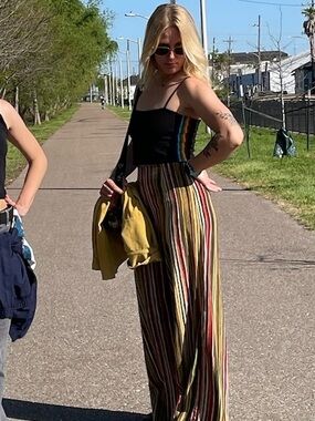 Striped Wide Leg High Rise Pants Retro 70s Size M